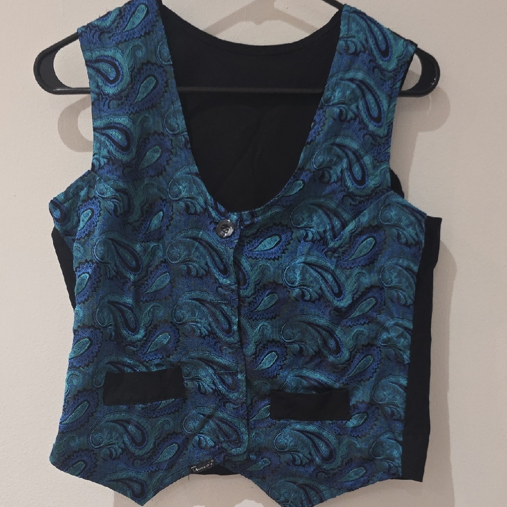 Blue Paisley Vest with Black Accents